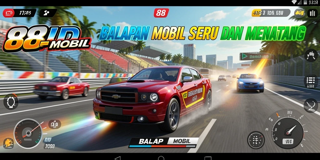 Antarmuka 88ID yang menampilkan aksi balapan mobil yang seru.