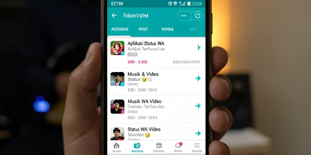 Tampilan antarmuka aplikasi EE789 untuk Status WA Video yang menarik.