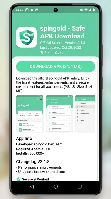 Tampilan halaman APK spingold